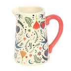 Brocca fiori in ceramica con stampa folk color crema