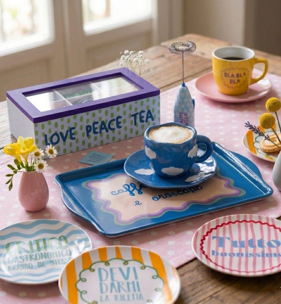 Set tazza+piattino+coffee creamer nuvole