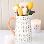 Brocca fiori in ceramica con stampa di tulipani
