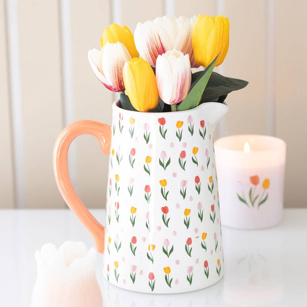 Brocca fiori in ceramica con stampa di tulipani
