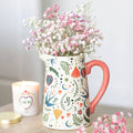 Brocca fiori in ceramica con stampa folk color crema