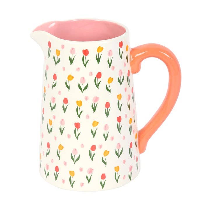 Brocca fiori in ceramica con stampa di tulipani