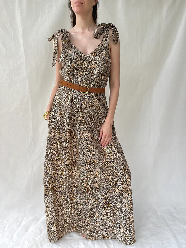 Bohemia Berry abito lungo seta leopard