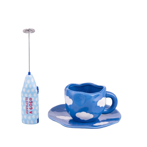 Set tazza+piattino+coffee creamer nuvole