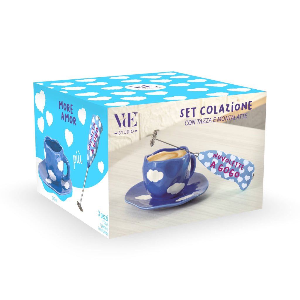 Set tazza+piattino+coffee creamer nuvole