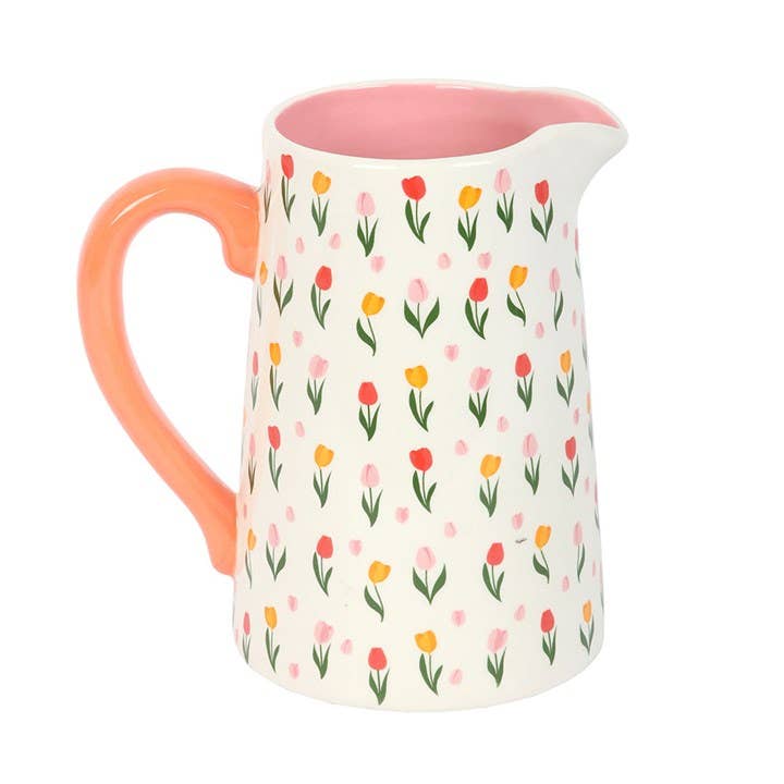 Brocca fiori in ceramica con stampa di tulipani